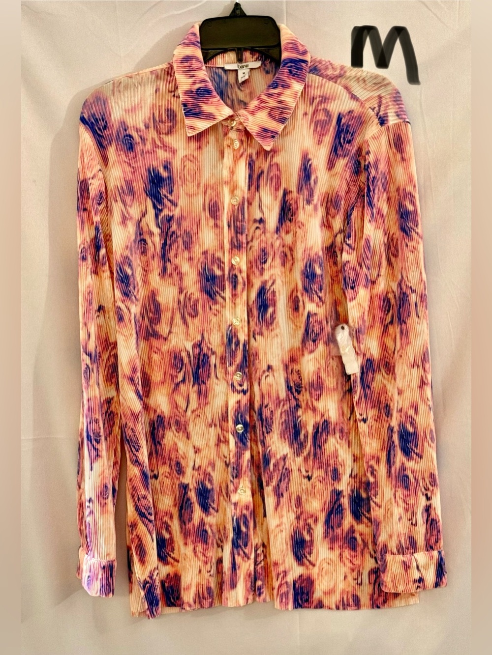 Bar III Pink and Blue Abstract Printed Button-Down Shirt